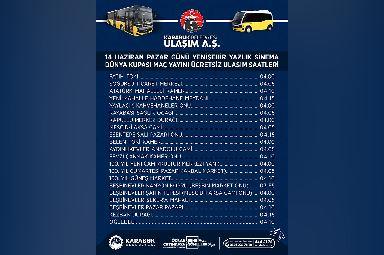 14 Haziran Pazar Günü Yenişehir Yazlık Sinema Dünya Kupası Maç Yayını Ücretsiz Ulaşım Saatleri