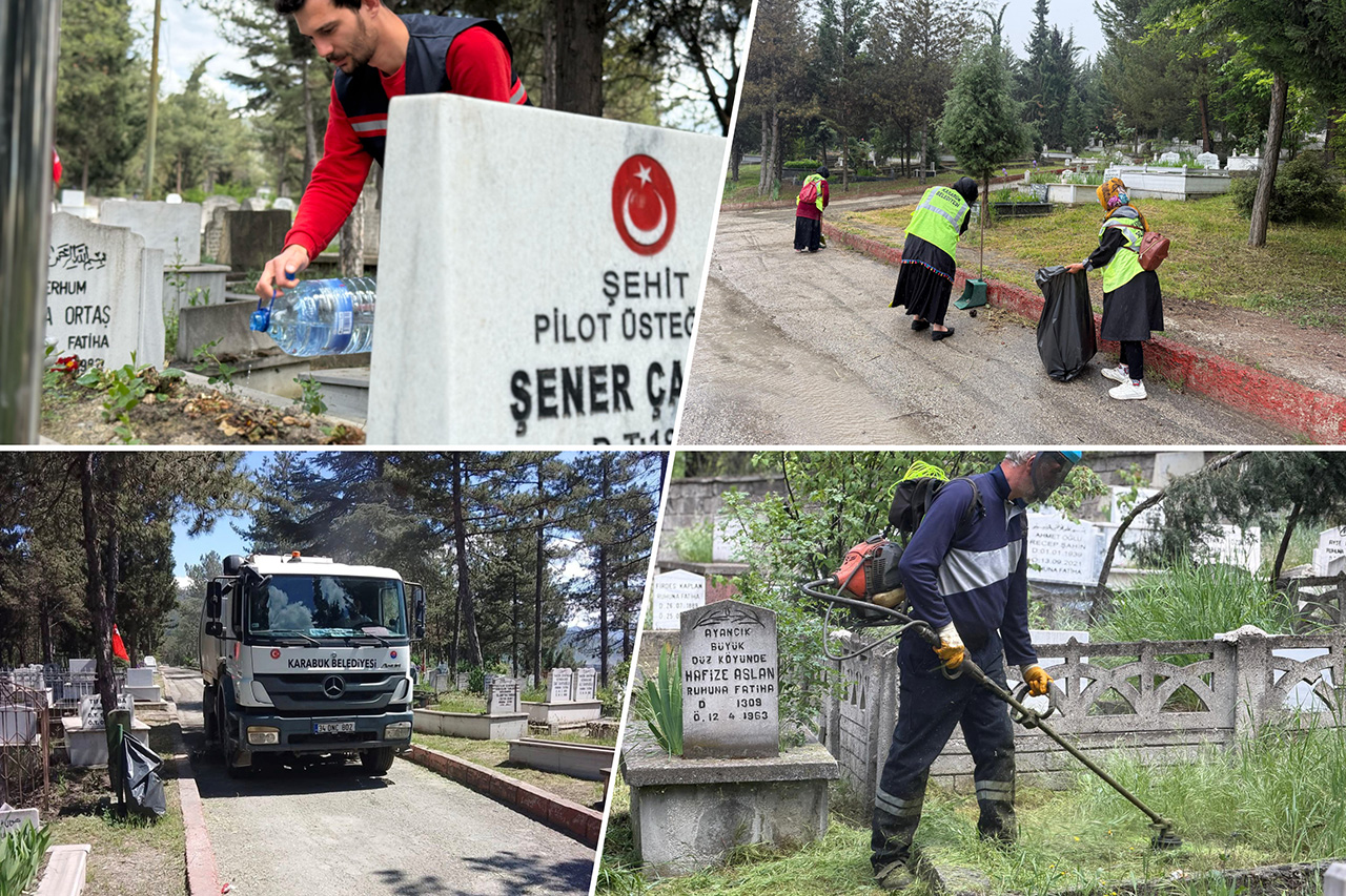 Karabük Belediyesi Bayram Öncesi Mezarlıklarda Hummalı Temizlik Başlattı